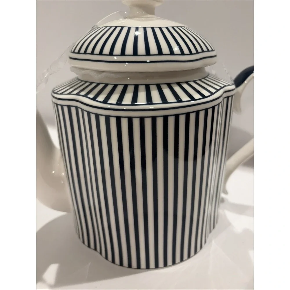 Monterey Bay‎ Dark Blue Stripes Fine Porcelain Teapot & Lid Large B81
